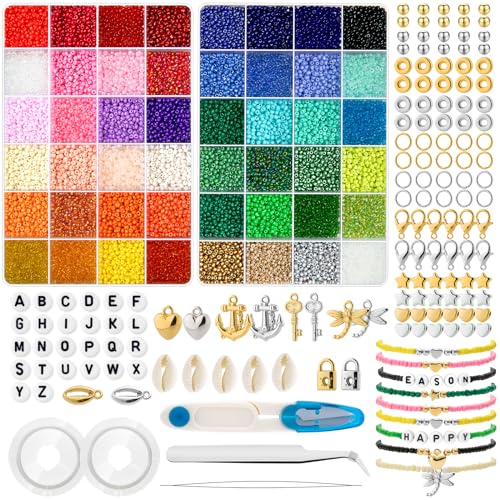 UOONY 16000 Stück 3 mm bunte Glasperlen-Set mit 300 Buchstabenperlen für DIY Schmuck. Ideal für Halsketten, Armbänder und Ohrringe. Ein kreatives Geschenkset für Kinder zu Festtagen 12 von UOONY