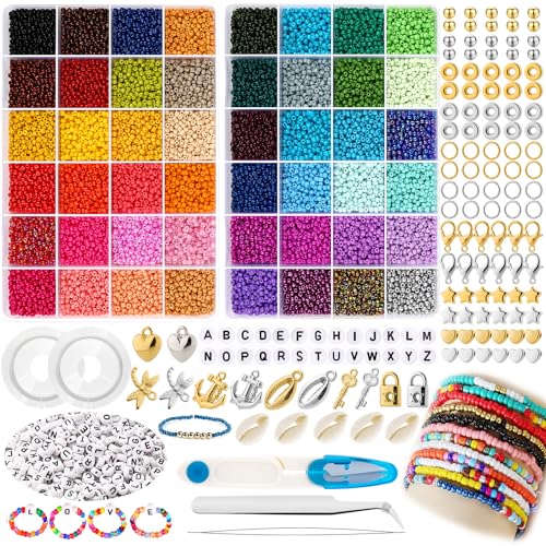 UOONY 16000 Stück 3mm Bunte Glasperlen set,DIY Perlen zum Auffädeln mit Buchstabenperlen für Geschenkidee Armbänder, Perlen zum Auffädeln Set für Kinder,Weihnachten,Feiertage, Geburtstage，Belohnungen. von UOONY