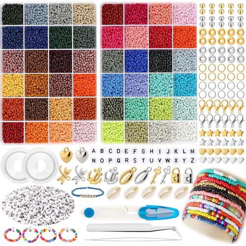 UOONY 16000 Stück 3mm Bunte Glasperlen set,DIY Perlen zum Auffädeln mit Buchstabenperlen für Geschenkidee Armbänder, Perlen zum Auffädeln Set für Kinder,Weihnachten,Feiertage, Geburtstage，Belohnungen. von UOONY