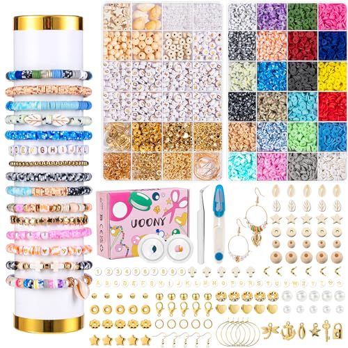 UOONY Perlen zum Auffädeln, 8500+ Perlen Set, 6mm Polymer Clay Perlen für Armbänder, zum Selbermachen von Armbändern mit Buchstaben und Zahlen von UOONY
