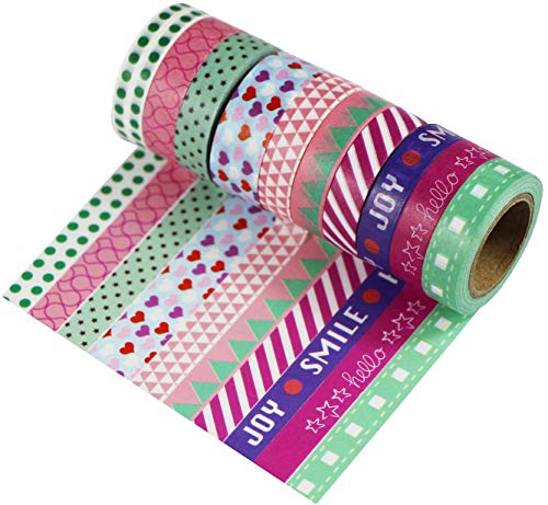 UOOOM 10 Rolls Bunte Washi Tape Set Aufkleber Masking Tape deko Klebeband DIY scrapbook Basteln (Design 9031) von UOOOM