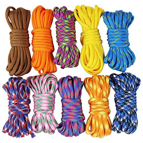 UOOOM 10er Paracord Set Seile Schnüre DIY Handgemachte Webart für Armband Schlüsselanhänger Anhänger (Colorful x 10 pcs) von UOOOM