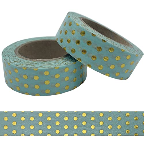 UOOOM 2 Rollen Washi Tape Set Gold Punkte Muster Klebeband Washi Papier selbstklebend Dekoband Masking Tape DIY Scrapbook, 10M x 15MM/Rolle (Mint) von UOOOM