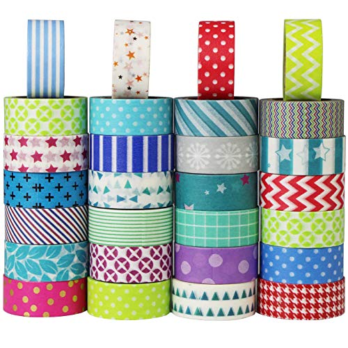 UOOOM 20 Rollen Bunt Washi Tape Set in zufälligen Mustern, Deko Washi Papier Klebeband DIY Scrapbooking, 15 MM breit, 5 M/Rolle (20 x Patterns) von UOOOM