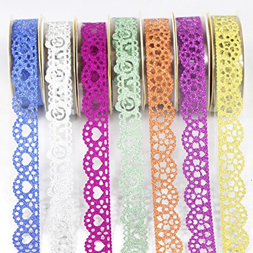 UOOOM 7 Rollen Washi Tape Set schöne Spitze Glitter Film Masking Tape durchbrochene Muster Deko Klebeband bunte Klebebänder DIY Scrapbooking (Design 4002) von UOOOM