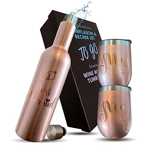 UP GREAT Hochzeitsgeschenk für Brautpaar Just Married I Edelsthal Thermosflasche und Becher I Mr & Mrs in Rosegold I KLEINES Geschenk zur standesamtlichen Hochzeit Trauung von UP GREAT