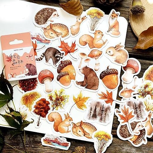 46 Stück/Karton Waldtiere Früchte Dekoration Washi Aufkleber Sammelalben Stick Etiketten Tagebuch Briefpapier Fotoalbum - wie gezeigt von UPCOT