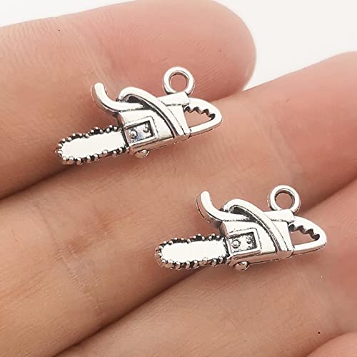 UPCOT 10 Stück 20 * 10mm 3D-Kettensägen-Charms Werkzeug-Charm Tibetische Silberfarben-Anhänger, die DIY Handmade Craft-Standard herstellen von UPCOT