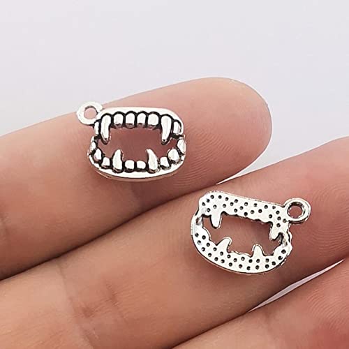 UPCOT 15 Stück 17 * 12mm Halloween-Charms Vampir Dracula Reißzähne Antik Silber Farbe Anhänger DIY Handwerk-Standard von UPCOT