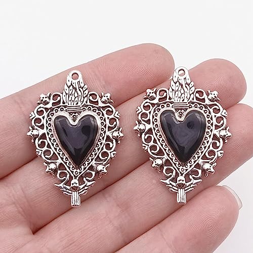 UPCOT 4 Stück 41 * 29mm Emaille Sacred Heart Charms Traditionelle Corazon Anhänger Charms Fit Making DIY-schwarz von UPCOT