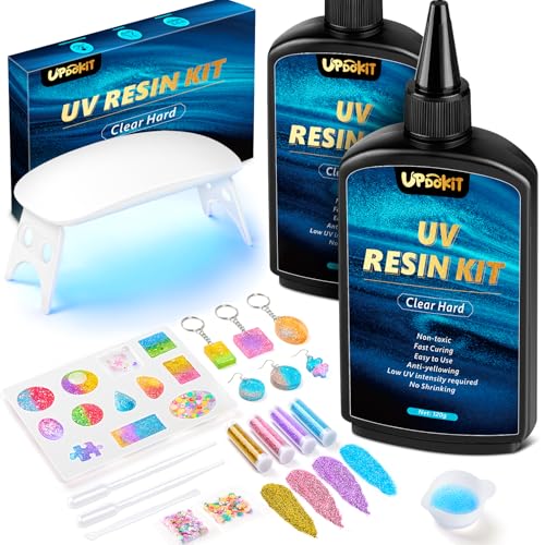 UPDOKIT UV Resin mit UV Lampe, 240 g UV Resin Hart Kristallklares von Schmuck Herstellung, Ohrringe, Halsketten, Armbändern, Kunst Anhänger, DIY Handwerk von UPDOKIT