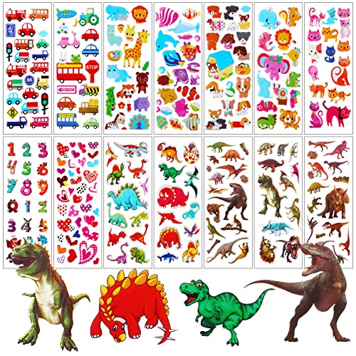 UPINS Tiere Dinosaurier Aufkleber, 14 Blätter Tiere Dino Sticker Kinder Dinosaurier Sticker Tiere Aufkleber Set 3D Puffy Kinder Aufkleber für Kinder von UPINS