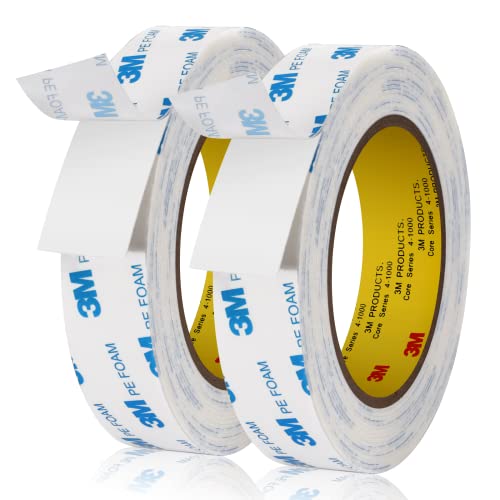 UPINS 3M Doppelseitiges Klebeband, 2 Rollen 5m Doppelseitiges Schaumstoff Klebebänder 25mm Wasserdichtes Starkes Klebeband Schaumstoffband Streifen für Haus Büro Basteln von UPINS