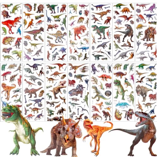 UPINS Dino Sticker für Kinder, 14 Blätter Dino Aufkleber Kinder 3D Puffy Dinosaurier Sticker Set für Dinosaurier Liebhaber Thema Party von UPINS