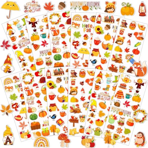 UPINS Herbst Aufkleber für Kinder, Schaumstoff 3D Aufkleber Herbst Thanksgiving Aufkleber Niedliche Kürbisse Ahornblatt Aufkleber Großpackung für Herbst, Erntedankfest, Party, Geschenke von UPINS