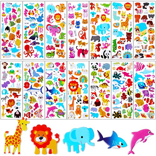 UPINS Tier Sticker für Kinder, 14 Blätter Tier Aufkleber Kinder 3D Puffy Tier Sticker Set für Kinder von UPINS