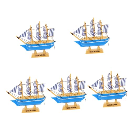 5St bürodeko büro dekoration kuchendekoration dekoring kuchen dekoration Schiff Meerjungfrau Kuchen Topper Piratenflagge hölzernes Segelboot Modell eines Segelbootes aus Holz Blue UPKOCH von UPKOCH