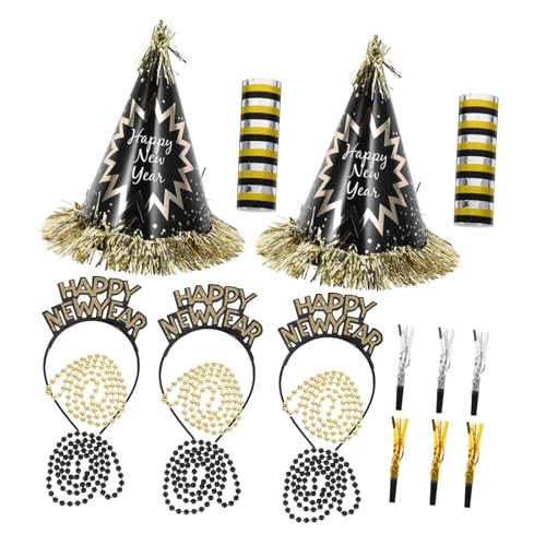 UPKOCH 1 Kopftuch kopftücher Party Sachen Halskette New Years Decoration neujahr Stirnband Tiara Neujahrsgebläse Partyhüte für den Silvesterabend Neujahrshüte und Krachmacher Papier Black von UPKOCH