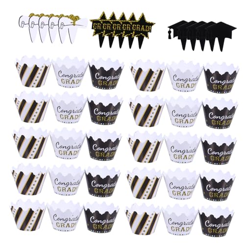 UPKOCH 1 Satz Abschlusstorte Umgeben Goldene Tortendekoration Abschlusstortenaufsätze Dekorationen Grad Jumbo Glücklich Abschlussfeier Kuchen Liner Cupcake-topper 2021 Erste Papier 24st von UPKOCH