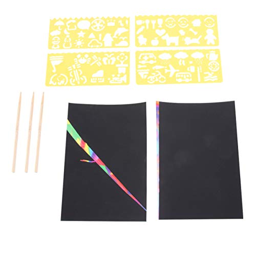 UPKOCH 1 Set Regenbogen-Kratz-Mini-Kunstnotizen Diy-Kratzpapier Zeichenformen Malset Mit Kratzzeichnungszubehör Für Kinder (50 X Kratzpapier Und 3 X Spezialstifte). von UPKOCH