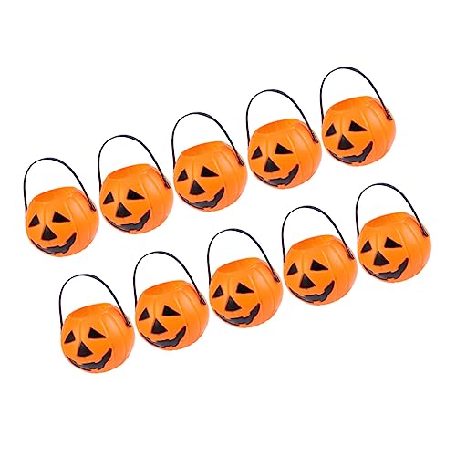 UPKOCH 10 Stücke Mini 7cm Halloween Kürbis Trick oder Treat Eimer für Orange Kunststoff Süßigkeiten von UPKOCH