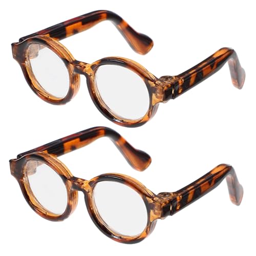 UPKOCH 2 Paar Puppe Mini-Brille Lesebrille Für Puppen Puppenbrille Requisite Kleine Brille Kostümzubehör Für Minipuppen Hund Brille Katzen-Sonnenbrille Puppenbrillen Plastik Leopard von UPKOCH