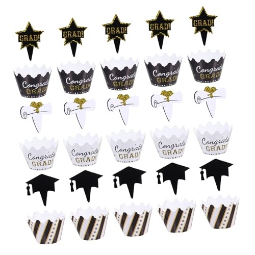 UPKOCH 2 Sätze Abschlusstorte Umgeben Kuchen Picks Felgen Kuchen Verzieren Abschluss-kuchenaufsatz Gold Abschlusstortenaufsätze Herzlichen Glückwunsch Grad Cake Topper Papier 24 Stück * 2 von UPKOCH