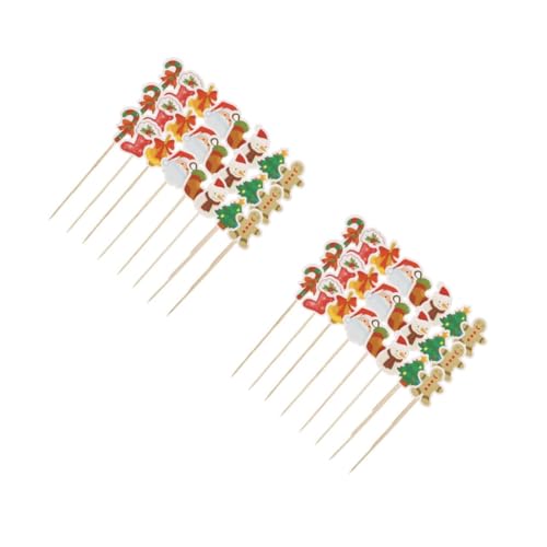 UPKOCH 2 Sätze Weihnachtsgeschirr Fruchtstäbchen Holzstäbchen Für Partys Partydekorationen Cupcake-topper Sandwich-zahnstocher Früchte Pflücken Snack-sticks Holzspieß Hölzern 24 Stück * 2 von UPKOCH