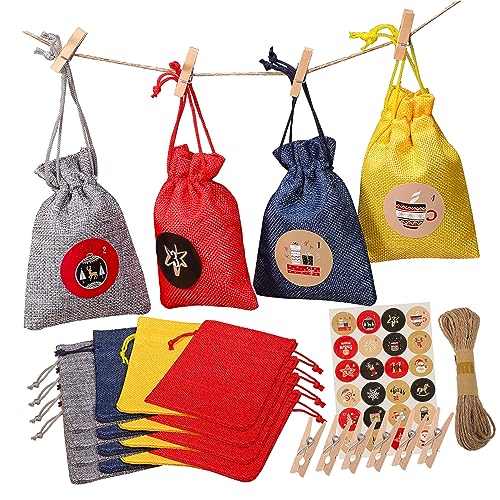 UPKOCH 24 Sets Weihnachts Jutebeutel Set 24 Stück Weihnachts Sackleinenbeutel Weihnachts Jutebeutel Sackleinen Weihnachtssack Feiertags Kordelzugbeutel Festtags Leckerli Beutel von UPKOCH