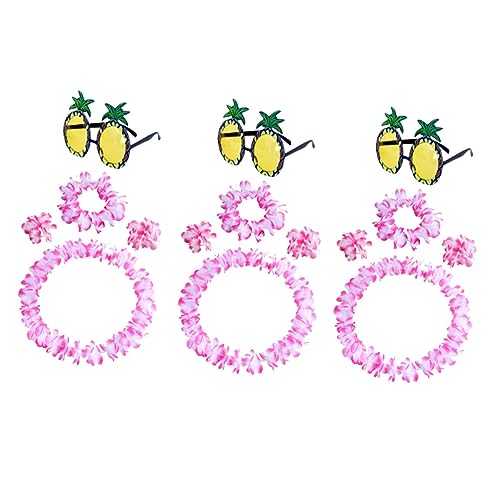 UPKOCH 3 Sätze Hawaiianische Girlande Hawaiianische Partybrille Hawaiianisches Leis Stirnband Hawaiianische Blumenkette Hawaiianische Halskette Luau Partydekorationszubehör Rosa von UPKOCH