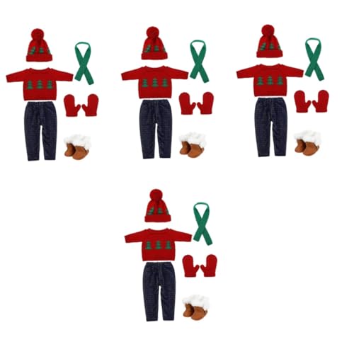 UPKOCH 4 Sätze Puppe Weihnachtskostüm Puppenkleidung Festliche Kleidung Puppenhandschuhe Puppenmode Weihnachtskostümpuppe Puppe Weihnachtsmütze Puppendekore Mini-Puppen-Outfit Baumwolle von UPKOCH