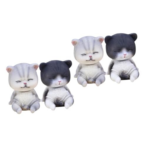 UPKOCH 4 Stück Wackelkopf-katzenverzierung Tier Miniatur-kätzchen-Figur-dekor Mikrolandschaftskätzchen Tischminiaturen Desktop-dekor Auto-dekor Mini-Enten Harz Kleine Dinge Die Katze von UPKOCH