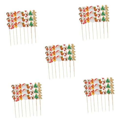 UPKOCH 5 Sätze Weihnachtsgeschirr Dekorationen Für Geburtstagsfeiern Kreative Snacksticks Obstpflücker Aus Holz Kuchen Topper Cupcake Topper Zum Geburtstag Holzspieß Hölzern 24 Stück * 5 von UPKOCH