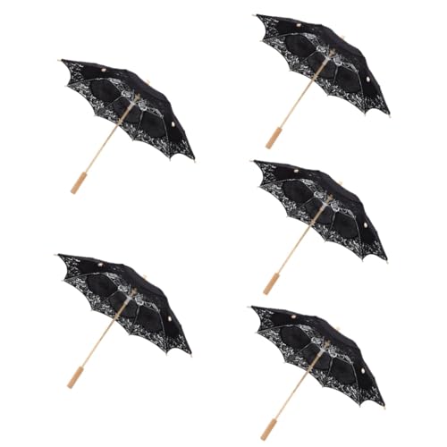 UPKOCH 5St Regenschirm aus Spitze Braut schwarzer Spitzenschirm Schleier Dekor großer Regenschirm Big Umbrella Vintage Regenschirm Sonnenschirme für Frauen hölzern Black von UPKOCH