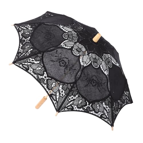 UPKOCH Regenschirm Aus Spitze Schleier Aus Seide Regenschirm Der Braut Vorhang Spitzenschirm Winddichter Regenschirm Retro-Regenschirm Sonnenschirme Blumen- Hölzern Black von UPKOCH