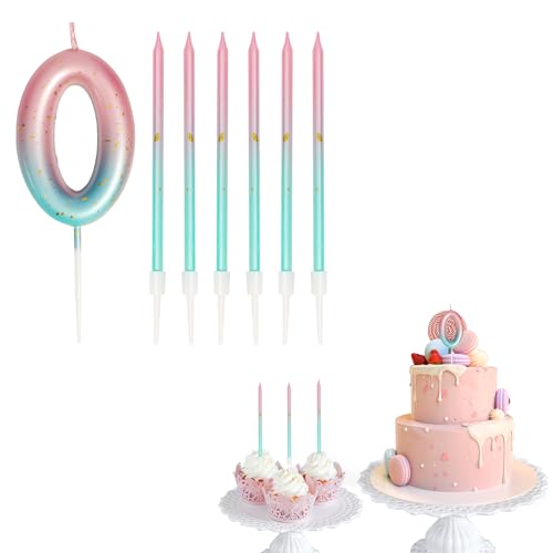 Geburtstagskerzen Zahlen 0, Kerze Geburtstag für rosa Farbverlauf Blaue mit 6 Stück Geburtstagsdekorationen Kerze für Baby, Mädchen, Jungen, Jahrestag,Hochzeit, Party, Dekoration (0) von UPUPGO