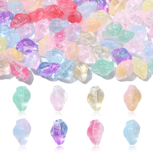 UR URLIFEHALL 100 Stück 10 Farben transparente Glasperlen Muschelmuschelperlen bunte Muschelförmige Perlen zum Basteln von Schmuck, Vasenfüller, Haarband von UR URLIFEHALL