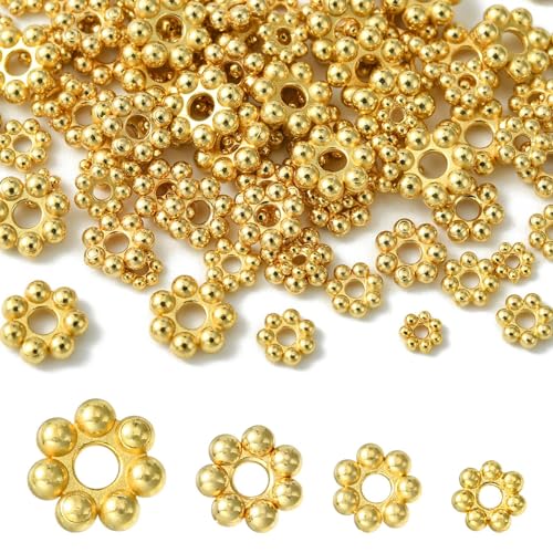 UR URLIFEHALL 100 Stück 4 Stile 304 Edelstahl Schneeflocken Spacer Perlen Goldene Blume Lose Perlen für DIY Schmuckherstellung Handwerk von UR URLIFEHALL