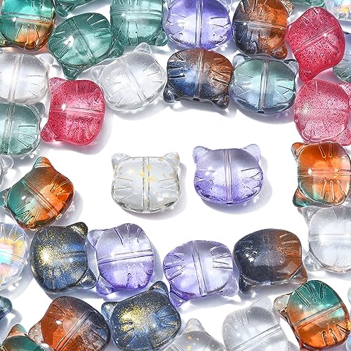 UR URLIFEHALL 100 Stück transparente Lampwork-Glas-Katzenperlen, niedliche Tier-Glasperlen für DIY-Schmuckherstellung, Handwerk, Heimgeschenke, Dekoration von UR URLIFEHALL