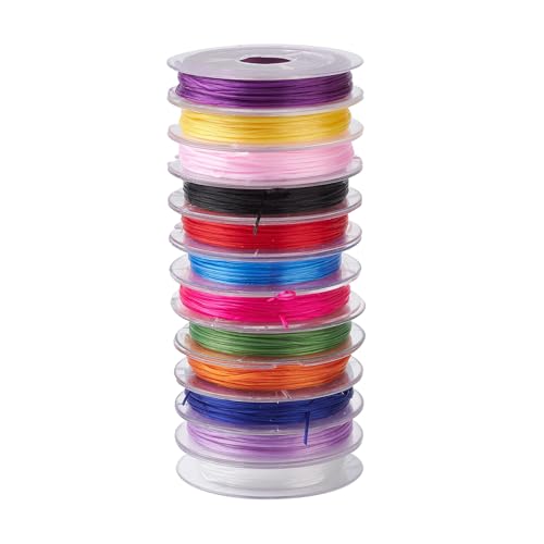 UR URLIFEHALL 12 Rollen 12 Farben flach Spandex Elastic Stretch Perlenfaden 1 mm Kristall elastische Schnur für Schmuckherstellung Handwerk 10 m/Rolle von UR URLIFEHALL