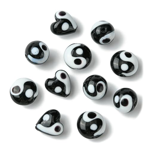 UR URLIFEHALL 12 Stück schwarze und weiße Lampwork-Perlen, Yin-Yang-Perlen, Glas-Yinyang-Abstandshalter für Schmuckherstellung, Handwerk, Armbänder, Ohrringe von UR URLIFEHALL