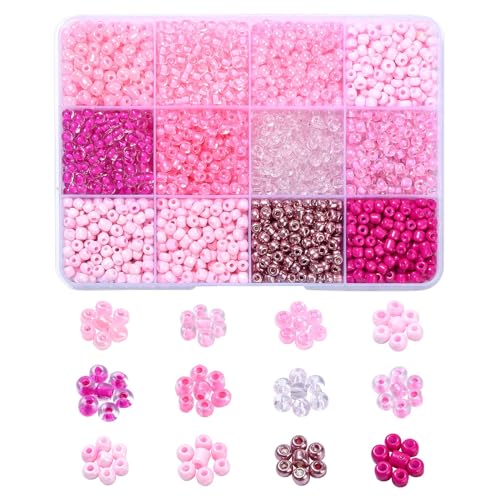 UR URLIFEHALL 1800 Stück 12 Farben Runde Glas Rocailles Rosa Mini Perlen Lose Perlen für Armband Halskette Stickerei Schmuck Handwerk Herstellung von UR URLIFEHALL