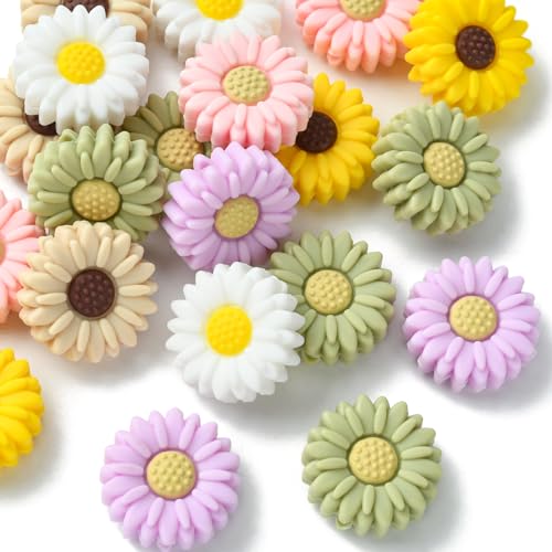 UR URLIFEHALL 20 Stück Gänseblümchen Silikon Perlen Bunte Blume Silikon Focal Perlen für Schmuck Handwerk DIY Girlanden Lanyards Herstellung Geschenk Dekor von UR URLIFEHALL