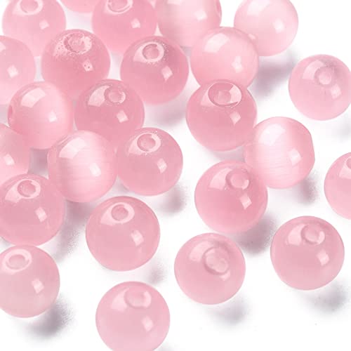 UR URLIFEHALL 30 Stück 8 mm rosa Katzenauge Perlen Runde Edelstein lose Kristall Katzenauge Perlen für Heimwerker Schmuck Herstellung Handwerk Dekoration von UR URLIFEHALL