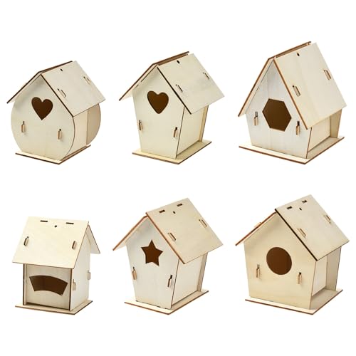 UR URLIFEHALL 6 Sets 6 Stile Holz Vogelhäuser Kit Unlackiertes Blankholz Mini Vogelhaus für DIY Handwerk Herstellung Supplies von UR URLIFEHALL