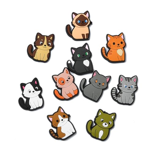 UR URLIFEHALL 60 Stück 15 Stile Katzen-Cabochons aus PVC-Kunststoff, flache Rückseite, niedliche Tier-Verzierungen für Bastelarbeiten, Haarspangen, Scrapbooking, Schuh-Ornamente von UR URLIFEHALL