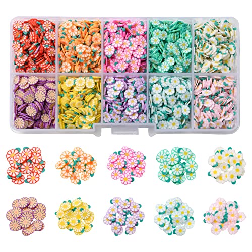 UR URLIFEHALL 60g 10 Stile Polymer Clay Perlen No-Hole Daisy Blume Polymer Clay Cabochons für DIY Nagel Dekoration Kunst Handwerk von UR URLIFEHALL