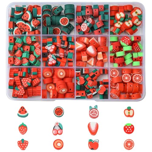 UR URLIFEHALL Polymer-Ton, Obstperlen, rote Wassermelone, Kirsche, Erdbeere, Ton, Perlen für Bastelarbeiten, Schmuckherstellung, Handybänder, 260 Stück von UR URLIFEHALL