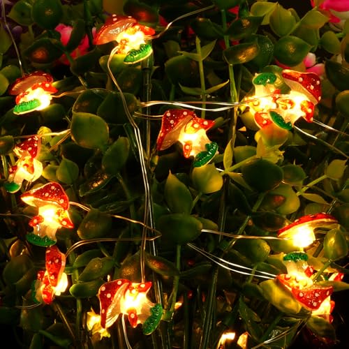 URAQT Pilz Lichterkette, Lichterketten für Außen & Innen, 3M, 30 LED Glühbirnen 2 Leuchtmode, für Weihnachten, Halloween, Hochzeit, Balkon, Garten, Party Hochzeit Dekoration von URAQT