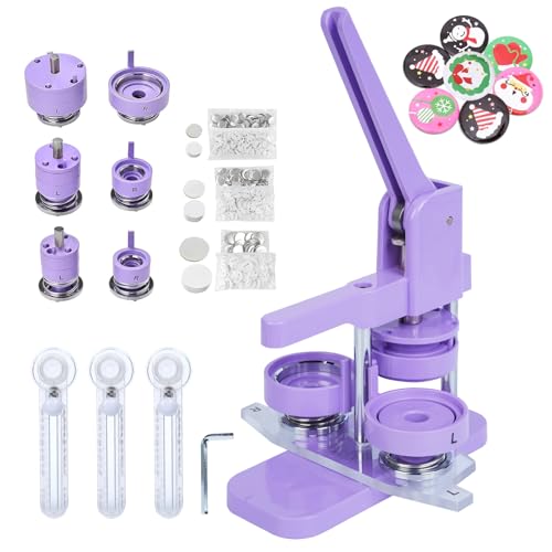 Knopfmacher-Maschine, verschiedene Größen, 2,5 cm + 3,2 cm + 5,7 cm Pin-Maschine, Abzeichen-Pressmaschine mit 600 Sets, Knopfteile für DIY-Geschenke und Weihnachten (lila, 25/32/58 mm) von URBANVISTA